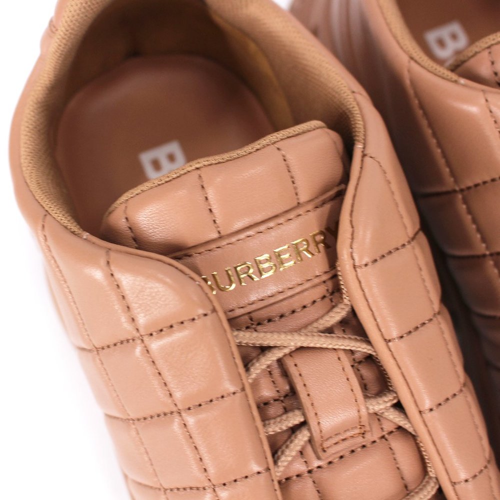 Burberry Quilted Dark Biscuit Leather Classic Trainer Sneakers 43 NEW Check Shoe - Picture 4 of 8